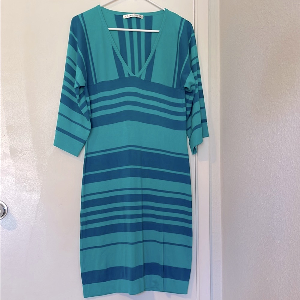 Trina Turk Striped Knit Mid Sleeve Dress